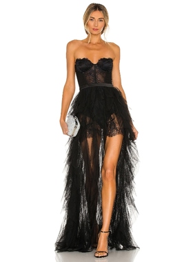 For Love & Lemons 网纱蕾丝连衣裙法式重工抹胸长裙礼服REVOLVE