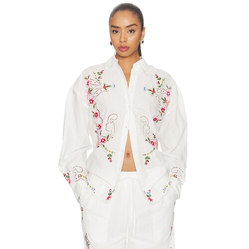 Essentiel Antwerp白色夏季新品上衣刺绣翻领通勤风衬衫REVOLVE