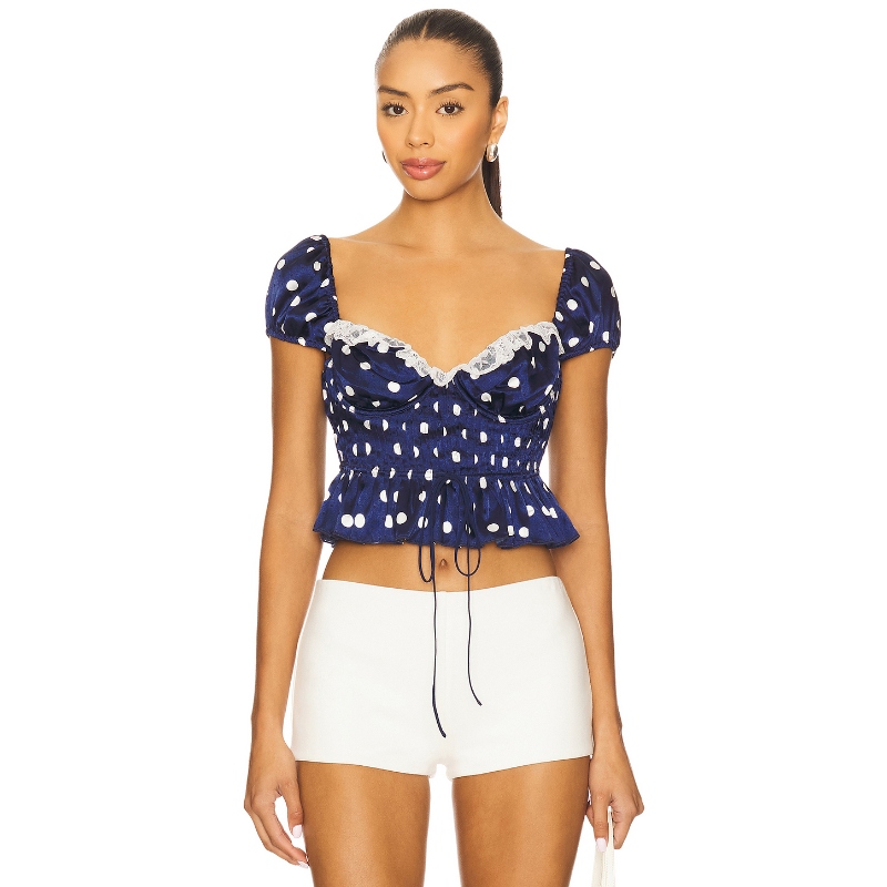 [冬季新品]For Love & Lemons HOLLAND 上装 藏青色 REVOLVE