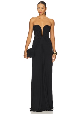 [春夏新品]Atlein Bustier Ruched Gown 黑色REVOLVE小众