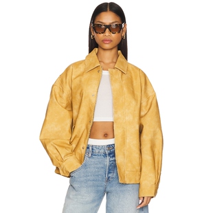 [春季新品]LIONESS 翻领夹克美式复古风机车皮衣REVOLVE小众新款