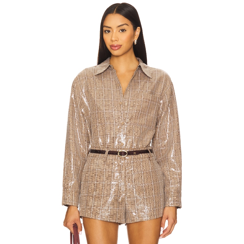 Line & Dot CHECKMATE 特大衬衫式夹克 棕色 美式休闲风REVOLVE小