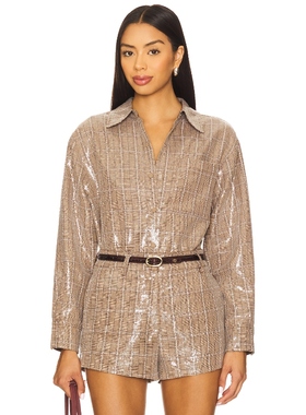 Line & Dot CHECKMATE 特大衬衫式夹克 棕色 美式休闲风REVOLVE小