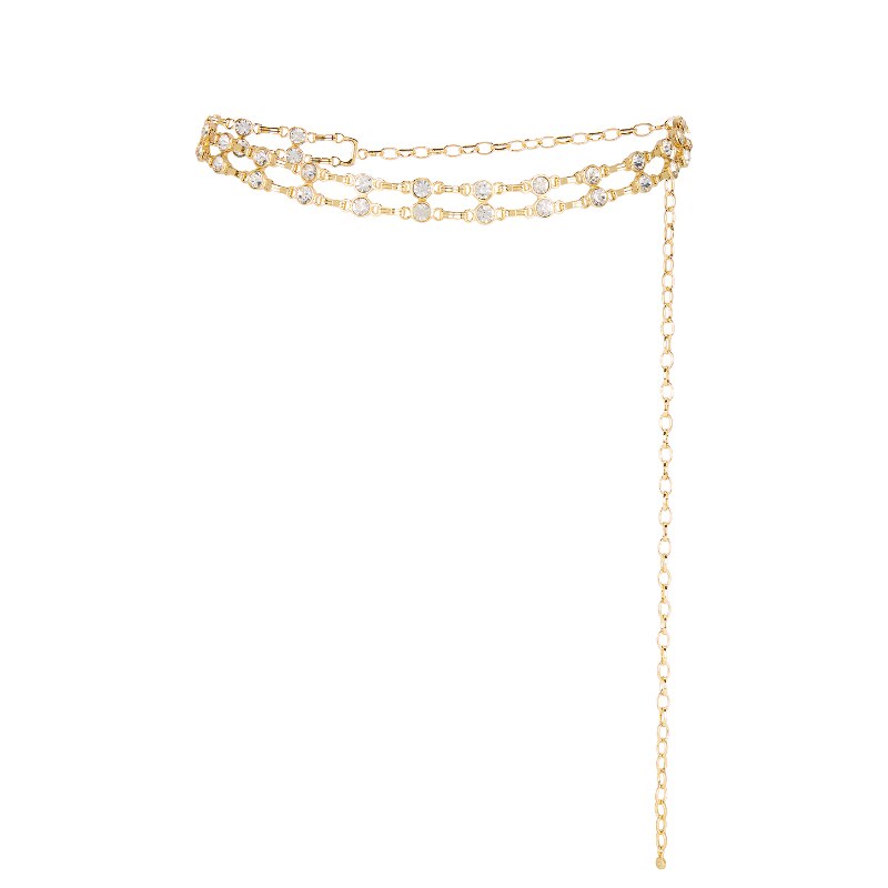 Ettika DOUBLE CRYSTAL CHAIN LINK 腰带 金属金色REVOLVE小众新