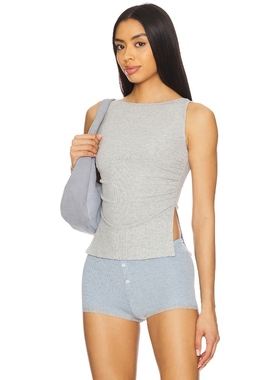 ALL THE WAYS短款修身上装y2k辣妹风灰色开叉背心REVOLVE小众新款