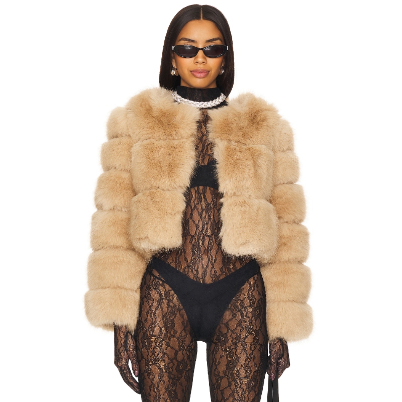 Line & Dot LIANA FAUX FUR 夹克 棕黄色 美式休闲风REVOLVE小众