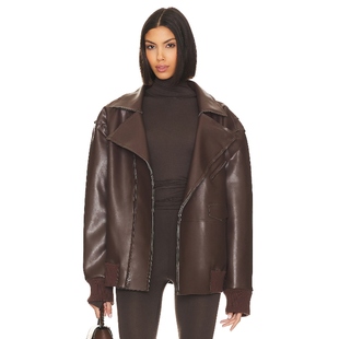 Norma 飞行员夹克复古纯色翻领机车外套美拉德风REVOLVE Kamali