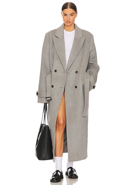 Helsa 大衣长款单排扣灰色简约老钱风外套REVOLVE冬季新款