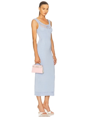 [冬季新品]Helsa蕾丝领口针织连衣裙保暖冰蓝色修身长裙REVOLVE