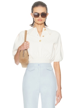 [冬季新品]Helsa针织上衣泡泡袖收腰金扣短袖Polo衫内搭REVOLVE