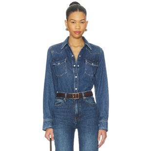 y2k辣妹风REVOLVE小众新款 FRAME 蓝色 牛仔衬衫 CLASSIC