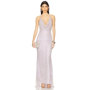 Michael Costello 吊带性感连衣裙淡紫色亮片长裙荡领礼裙REVOLVE