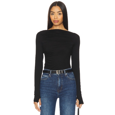 [夏季新品]Enza Costa Draped Boatneck Top 黑色REVOLVE小众新款