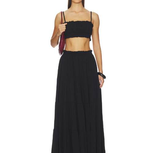 [秋冬新品]MORE TO COME黑色花边吊带长半身裙套装REVOLVE