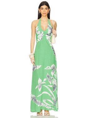 SWF DRESS 长裙 绿色性感挂脖露背连衣裙女REVOLVE小众