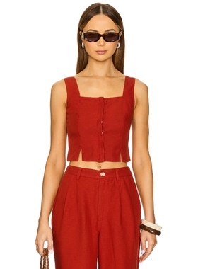 [春节穿搭]onia AIR LINEN 方领上装 红色REVOLVE小众新款