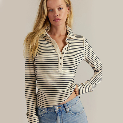 [早秋新品]Free People 条纹针织长袖上衣POLO内搭上装REVOLVE