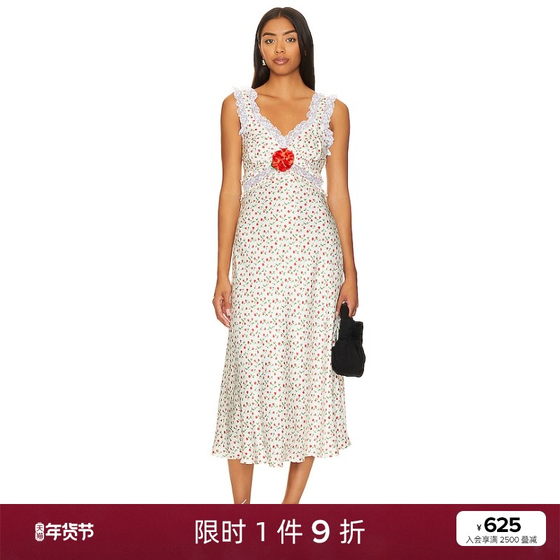 For Love & Lemons GINGER V领蕾丝长裙碎花连衣裙revolve新品
