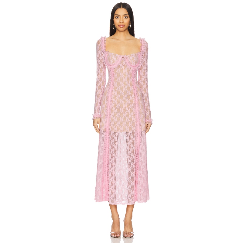 self-portrait x Christopher Kane Lace Ruffle Midi Dress 粉色