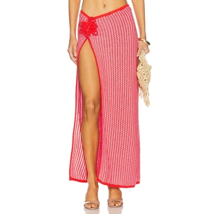 WINDSOR DEVON 新品 针织半身裙红色REVOLVE小众新款 冬季