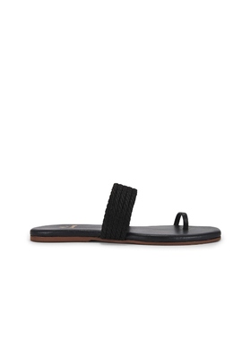 Kaanas 黑色编织拖鞋简约夹趾设计感平底凉鞋REVOLVE小众新款女鞋