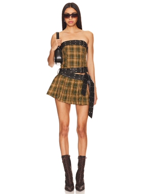 Jaded London KILT 迷你裙 revolve小众新款 棕色
