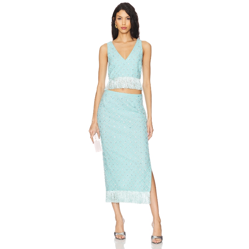 SAYLOR RANDALL 中长款连衣裙女夏 Baby BlueREVOLVE新款