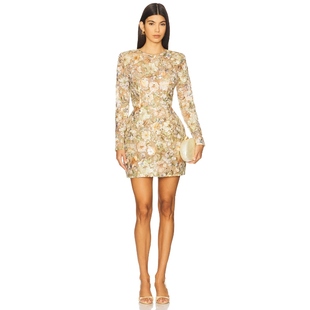 连衣裙 Nadine TULIP EMBROIDERED 金属金色REVOLVE小众新 Merabi