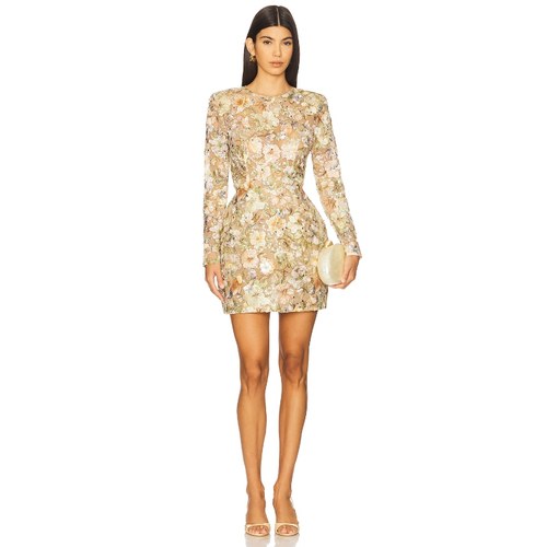 Nadine Merabi EMBROIDERED TULIP 连衣裙 金属金色REVOLVE小众新