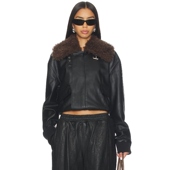 短外套拼毛REVOLVE 复古翻领收腰修身 superdown 夹克黑色美式