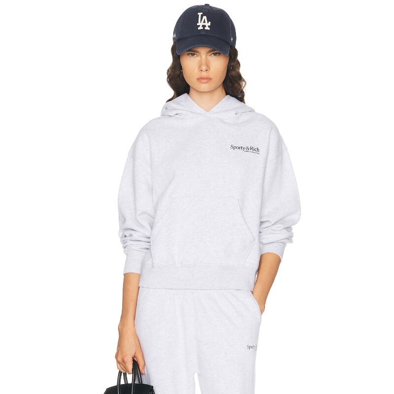 Sporty & Rich休闲风早秋新品运动连帽卫衣浅花灰色上衣REVOLVE
