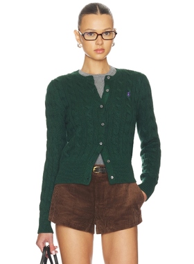 Polo Ralph Lauren拉夫劳伦绞花针织开衫深绿色老钱风REVOLVE