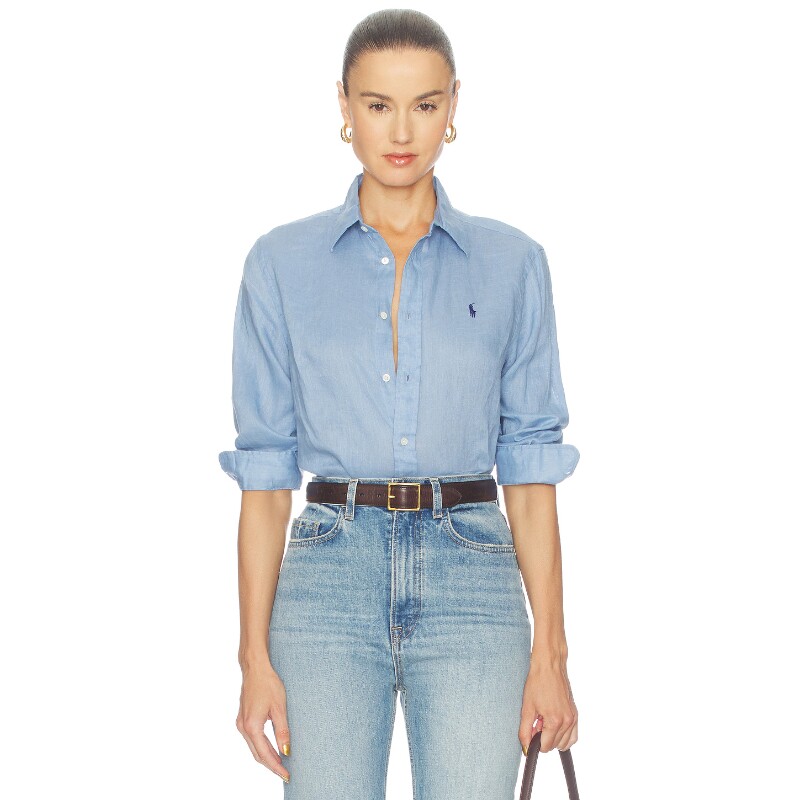 Polo Ralph Lauren浅蓝上装翻领通勤风早秋新品长袖衬衫REVOLVE