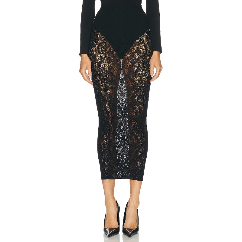 Wolford黑色半裙蕾丝花纹镂空蕾丝辣妹风秋冬新品半身裙REVOLVE