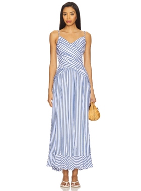 Line & Dot 吊带连衣裙蓝色收腰显瘦条纹长裙REVOLVE