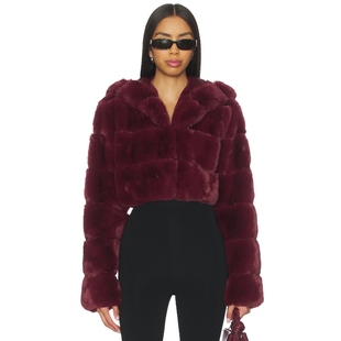 休闲风外套REVOLVE小众新款 环保皮草夹克酒红色美式 KIRA NBD