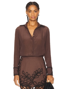 Karina Grimaldi MORENA EMBROIDERED 衬衫 棕色 y2k辣妹风REVOLV