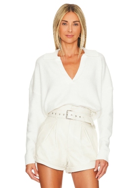 [冬季新品]Central Park West白色V领毛衣宽松翻领极简风REVOLVE