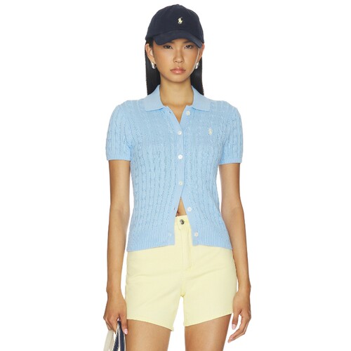 Polo Ralph Lauren夏季新品浅蓝上装翻领通勤风针织衫REVOLVE