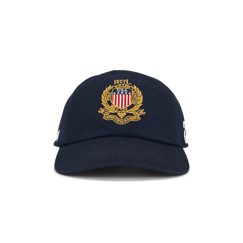 Polo Ralph Lauren藏青色帆布刺绣弯檐棒球帽复古风早秋REVOLVE