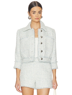 L'AGENCE Jia Crop 3/4 Sleeve Fringe Jacket revolve小众新款