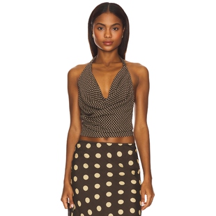 With 新品 Jean棕色斑点挂脖吊带背心无袖 短款 REVOLVE 小衫 春季