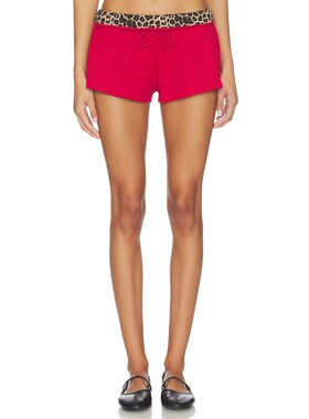 [早秋新品]Frankies Bikinis红色短裤豹纹腰头辣妹短裤REVOLVE