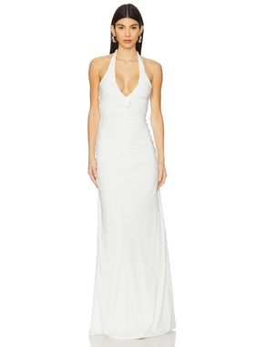 Maygel Coronel 挂脖露背性感连衣裙白色礼服裙REVOLVE