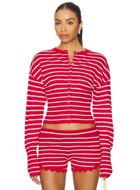 LIONESS针织开衫红色条纹短款长袖内搭上衣REVOLVE新款
