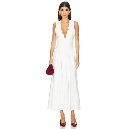 WeWoreWhat BUTTON FRONT SCALLOP 裙子 白色 y2k辣妹风REVOLVE小