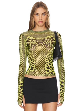 [冬季新品]AFRM 长袖上衣绿色辣妹风轻薄网纱修身性感上装REVOLVE