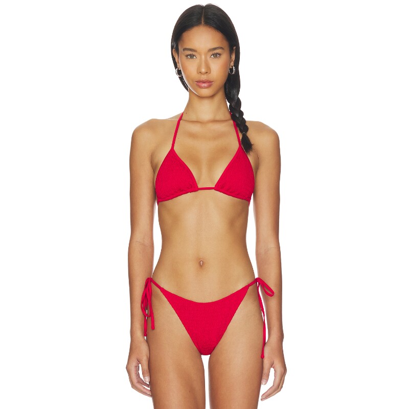 Frankies Bikinis辣妹红色挂脖三角杯比基尼内衣海边度假REVOLVE