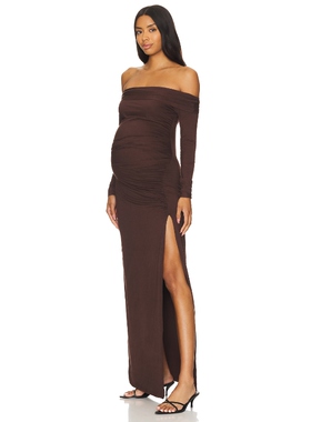 BUMPSUIT OFF THE SHOULDER EVENING 裙子 巧克力色REVOLVE小众新