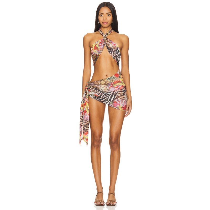 Jaded London 挂脖露背性感连衣裙女夏棕黄色度假风沙滩裙REVOLVE